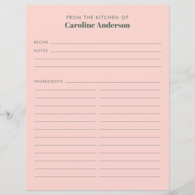 From The Kitchen Modern Pink Green Recipe Insert (Front)