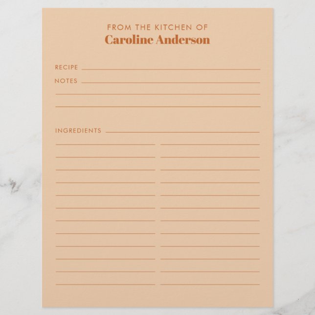 From The Kitchen Modern Tan Brown Recipe Custom  Flyer (Front)