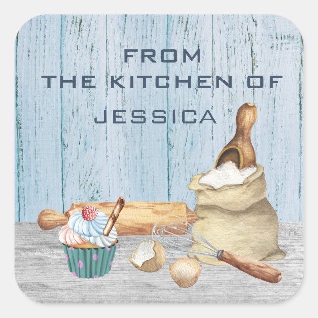 From the Kitchen Monogram Name Baking Bake Square Sticker (Front)