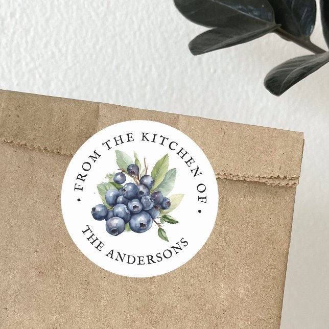 From The Kitchen Of | Blueberries Watercolor Classic Round Sticker (Creator Uploaded)