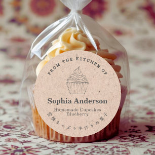 From the Kitchen of Cupcake Kraft Paper Rustic Classic Round Sticker