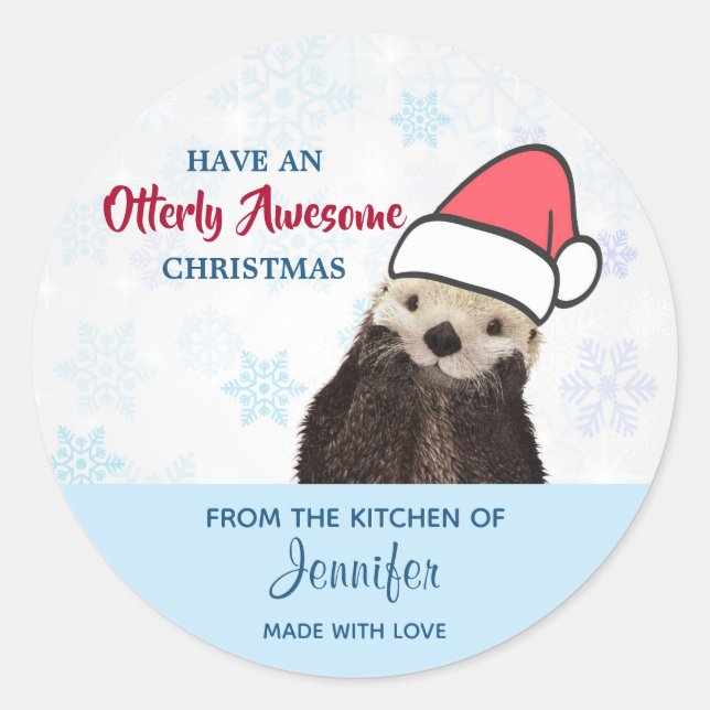From the Kitchen of | Cute Christmas Otter Classic Round Sticker (Front)