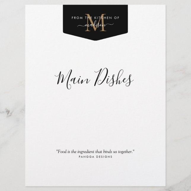 From the Kitchen of Gold Monogram Recipe Divider (Front)