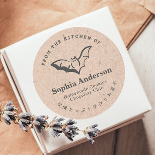 From the Kitchen of Halloween Bat Kraft Rustic Classic Round Sticker