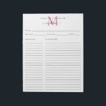 From the Kitchen Of Pink Monogram Recipe Sheet Notepad<br><div class="desc">Modern Elegant Stylish Personalised From the Kitchen Of Pink Monogram Script Name Recipe Sheet Notepad</div>