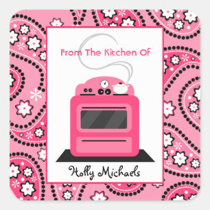 From The Kitchen Of...Pink Paisley & Retro Stove Square Sticker
