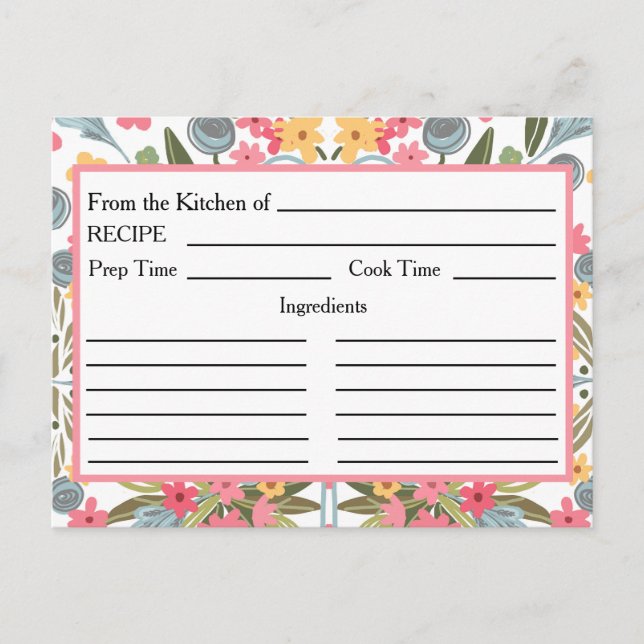 From the Kitchen of Recipe Cards Blue Pink Floral  (Front)