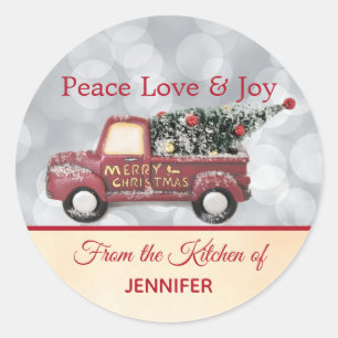 From the Kitchen of   Red Christmas Truck Classic Round Sticker
