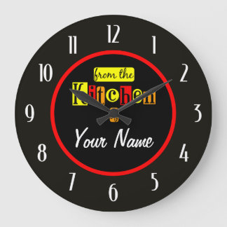 From the Kitchen Of With White Numbers on Black Large Clock