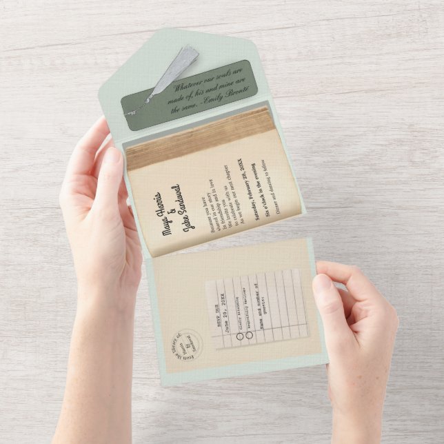From the Library- Classic & Romantic Book Wedding  All In One Invitation (Tearaway)