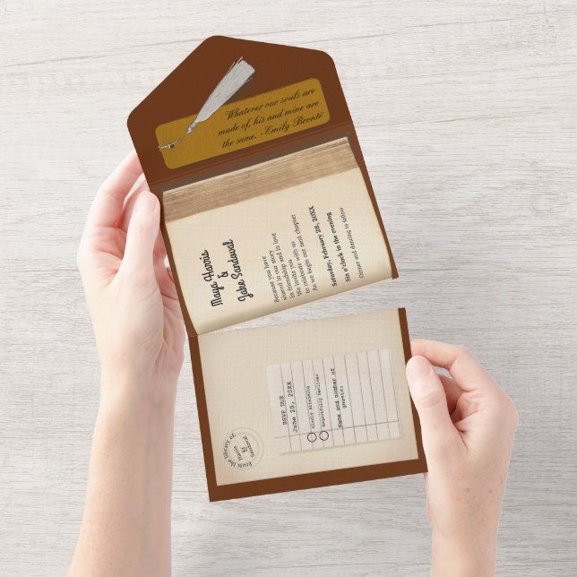 From the Library- Classic & Romantic Book Wedding  All In One Invitation (Tearaway)