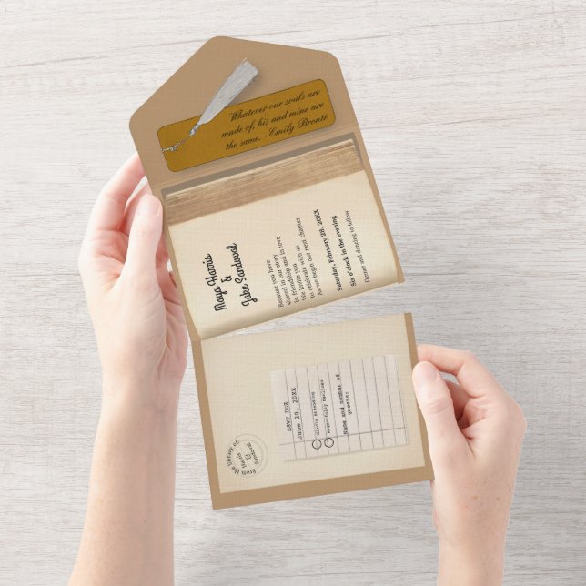 From the Library- Classic & Romantic Book Wedding  All In One Invitation (Tearaway)