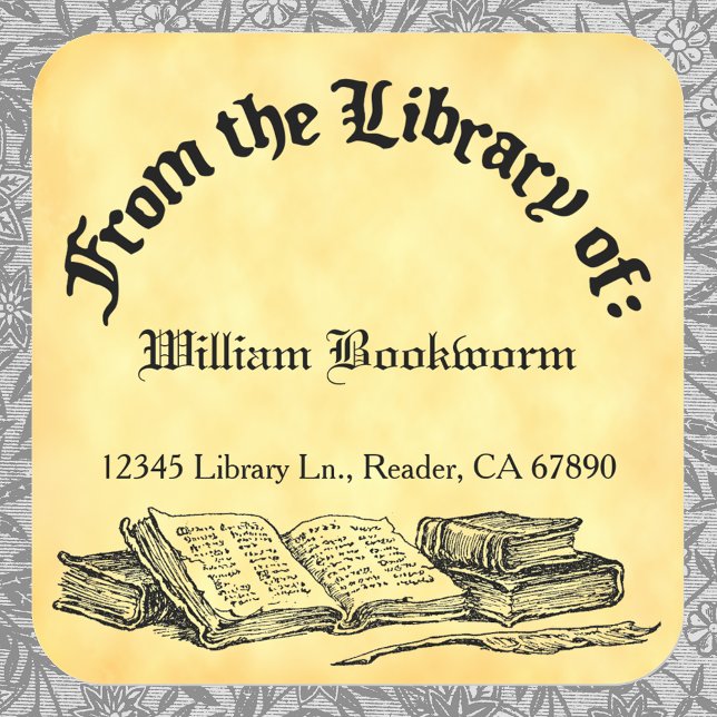 From the Library of Books Quill Custom Bookplate Square Sticker (Creator Uploaded)