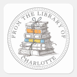 From The Library of Bundle Of Books Bookplate Square Sticker