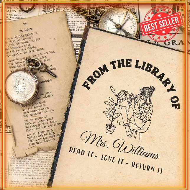 From The Library Of | Coffee  Wild Flower, Teacher Self-inking Stamp (Creator Uploaded)
