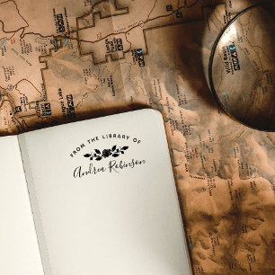 From The Library of Custom Name Script Chic Rose Rubber Stamp