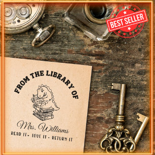 From The Library Of   Dinosaur on Books Teacher Self-inking Stamp
