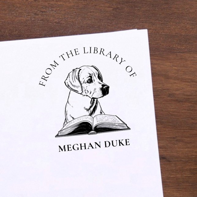From the Library Of | Dog with Book Elegant Rubber Stamp (Creator Uploaded)