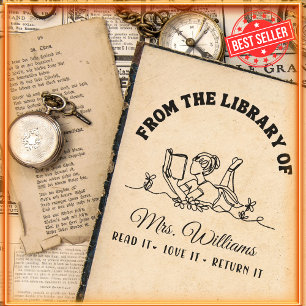 From The Library Of   Flowers Girly Book Teacher Self-inking Stamp