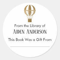 From the Library of Gold Hot Air Balloon Bookplate