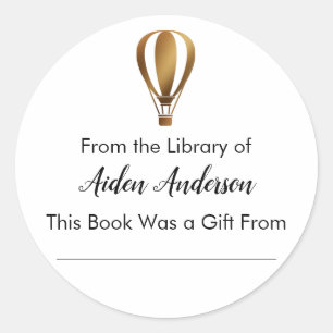 From the Library of Gold Hot Air Balloon Bookplate Classic Round Sticker