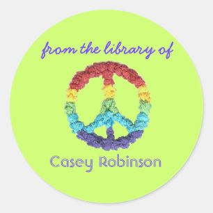 "From the library of" peace sign bookplate Classic Round Sticker