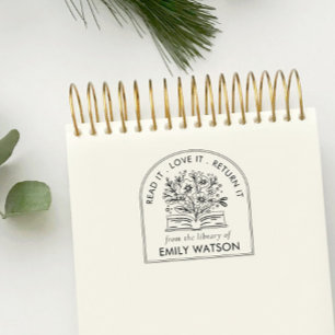 From The Library Of Personalised Botanical Book Rubber Stamp