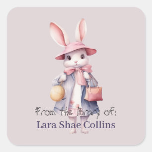 From the library of Rabbit with bags Square Sticker