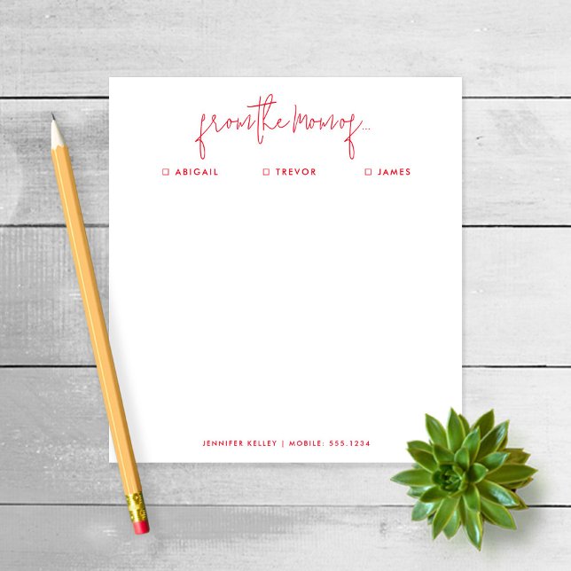 "From the Mum of" Note to School, Red Notepad (Creator Uploaded)