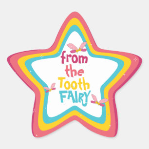 “From The Tooth Fairy” Fun Colourful Fairy Wings Star Sticker