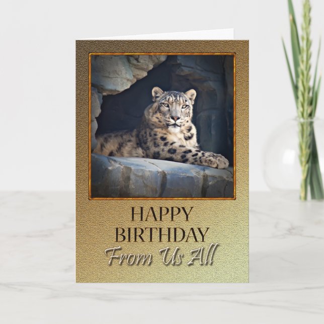 From us all a Birthday with a snow leopard Card (Front)