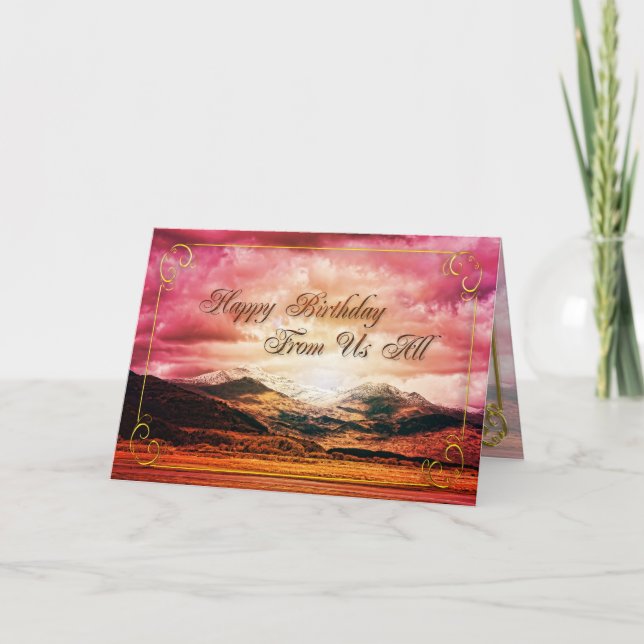 From us all birthday, Sunset over the mountains Card (Front)
