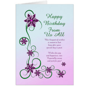 From Us All Birthday with Scrolls and Flowers