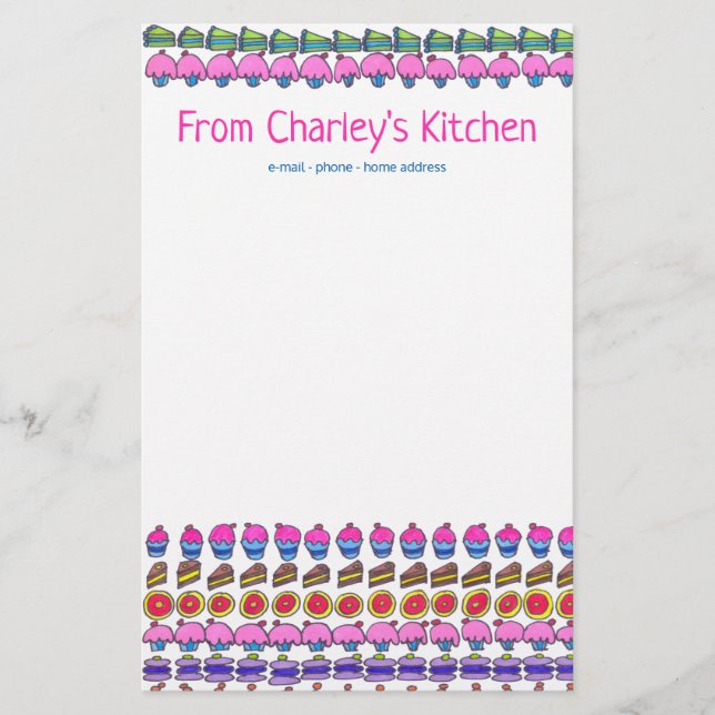 From (your name's) kitchen.  Cakes and cookies Sta Stationery (Front)