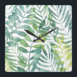 Frond Waltz - Palm Frond Leaves Square Wall Clock<br><div class="desc">Frond Waltz I by Grace Popp. Features tropical greenery in a watercolor-like style.</div>