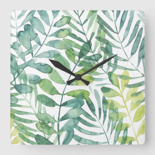 Frond Waltz - Palm Frond Leaves Square Wall Clock (Front)