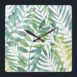 Frond Waltz - Palm Frond Leaves Square Wall Clock<br><div class="desc">Frond Waltz I by Grace Popp. Features tropical greenery in a watercolor-like style.</div>