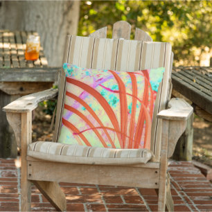 Fronds Go Red Outdoor Cushion