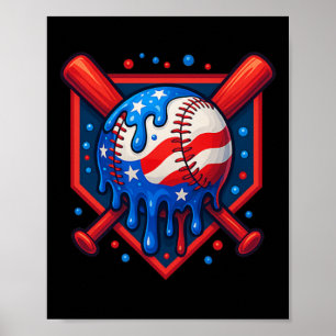 (front And Back) Baseball Drip Ice Cream 4th Of Ju Poster