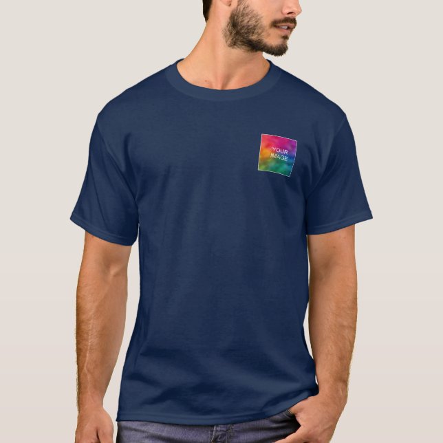 Front And Back Design Navy Blue Add Image Logo T-Shirt (Front)