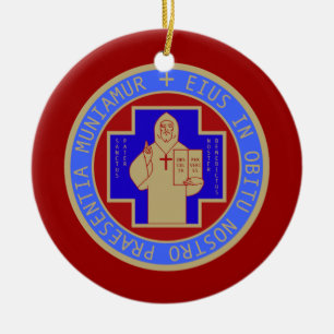 Front and Back Faces of the St. Benedict Medal as Ceramic Tree Decoration
