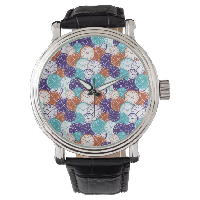 Front and back of a wristwatch with a colourful (Front)