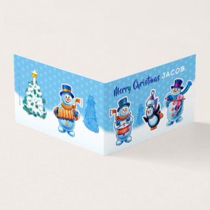 Front & back custom Christmas card snowmen music