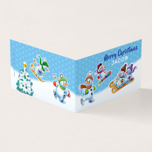 Front & back custom Christmas card snowmen skating