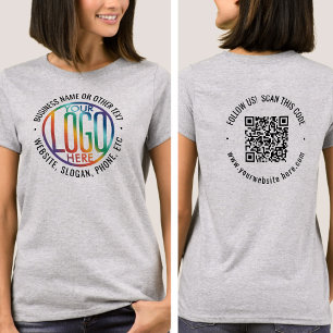 Front Back Custom Printed Business QR Code & Logo T-Shirt