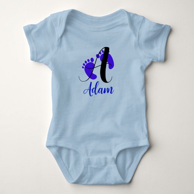 Front & Back Design - Newborn Letter & Name Boy Baby Bodysuit (Front)