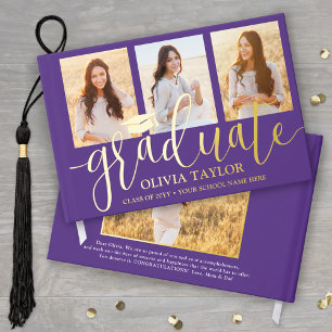 Front & Back Photos Graduation Purple Keepsake Guest Book