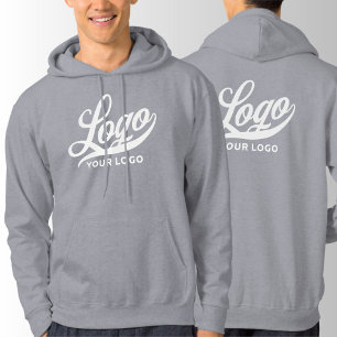 Front +Back print. Business logo Grey Men Women Hoodie