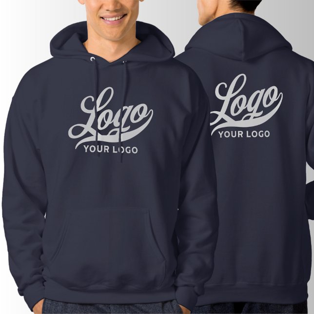Front +Back print. Business logo Navy blue Company Hoodie (Creator Uploaded)