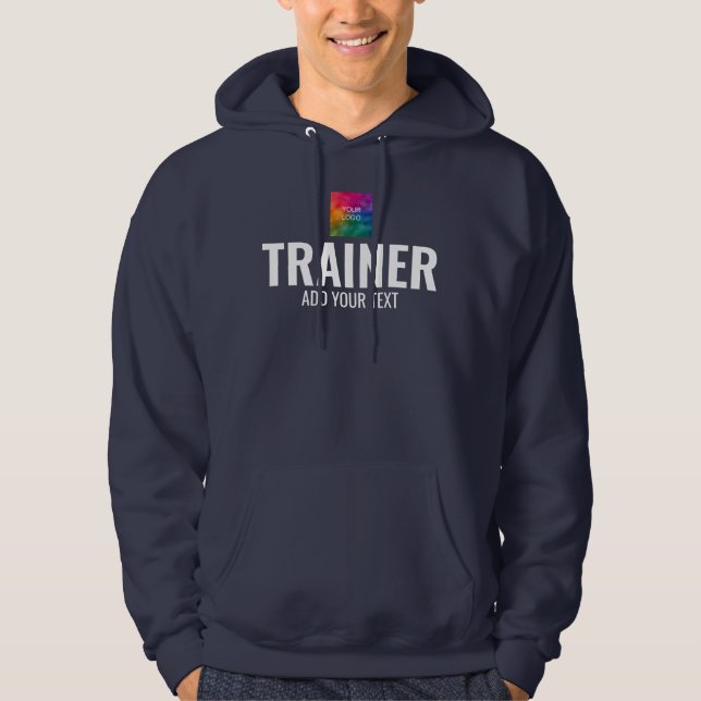 Front & Back Print Mens Coach Trainer Navy Blue Hoodie (Front)